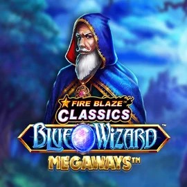 Slots logo of Fire Blaze Blue Wizard Megaways from Rarestone Gaming at Stake Casino