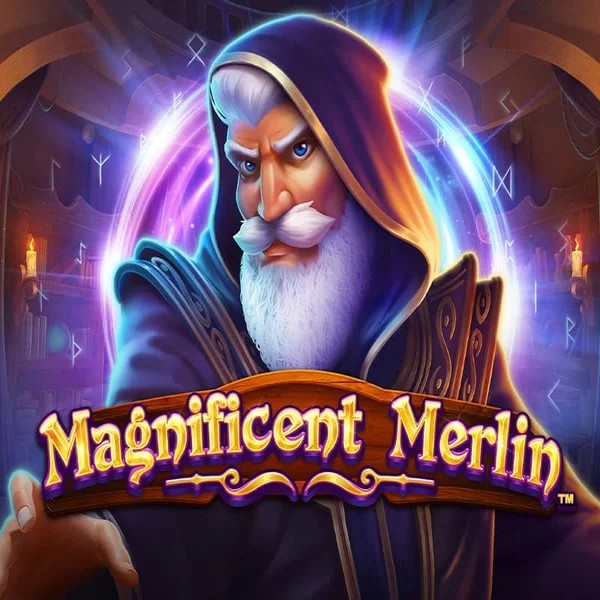 Magnificent Merlin slot logo by Greentube at Stake Casino